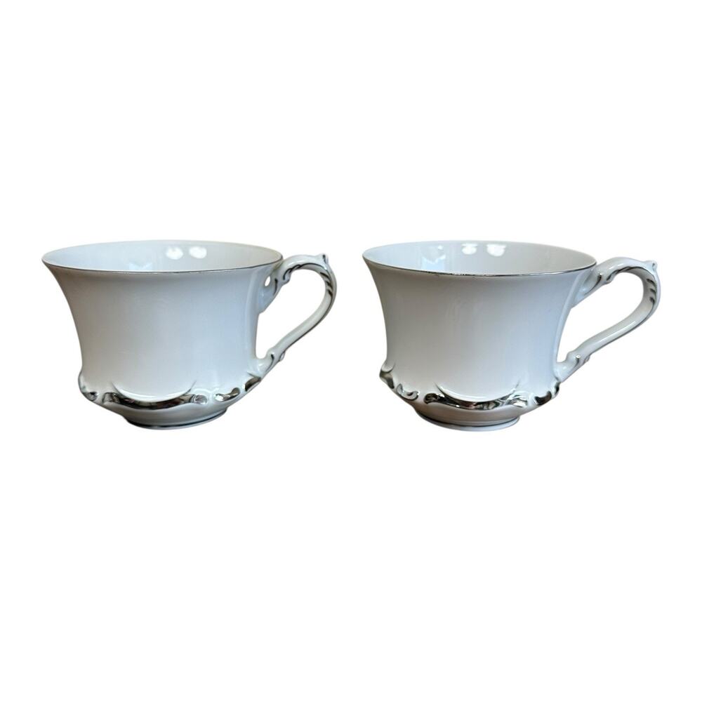 Vintage Harmony House Starlight Fine China Platinum Edges Coffee Cups Set Of 2